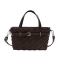 Deep brown tote bag with wavy pleated texture, silver buckle, and detachable shoulder strap - Brown
