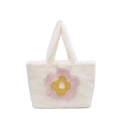 Chic faux fur tote bag with pink daisy floral pattern for autumn and winter fashion - Pink