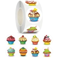Roll of 500 Happy Birthday stickers featuring various colorful cupcake patterns for sealing - A212 Style (2.5cm)