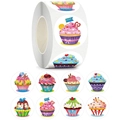 Roll of 500 round Happy Birthday cupcake stickers for gift packaging and sealing - A211 Style (2.5cm)