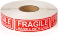 Rollo de etiquetas de advertencia frágiles en rojo y blanco para envío y embalaje - En Rollo / 25X75MM-120 Pegatinas