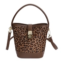 Secchiello chic leopardato con finiture in similpelle marrone e chiusura in metallo dorato - Marrone