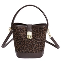 Secchiello vintage leopardato con finiture in pelle marrone e dettagli dorati - Marrone