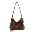 Sac hobo marron foncé en cuir mat avec bandoulière et petite pochette ronde assortie - Fauve