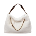 White faux fur crossbody bag with dark brown leather strap and golden chain detail - Off White