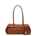 Sac bowling vintage en daim marron avec de longues anses et boucle dorée élégante - Marron