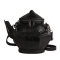Creatieve zwarte crossbodytas in theepotvorm met glanzend krokodillenpatroon en metalen ketting - Zwart