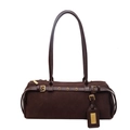 Sac bowling vintage en daim marron foncé avec boucles dorées et longue bandoulière - café