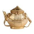 Creatieve crossbodytas in de vorm van een theepot met gouden krokodillenreliëf - Goud