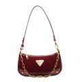 Chic burgundy frosted suede hobo bag with golden chain and metallic triangle logo detail - Ancorra Red