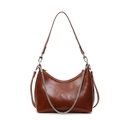 Borsa hobo marrone in pelle cerata con catena argento e tracolla regolabile rimovibile - Caramello