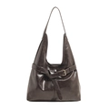 Grand sac bandoulière marron foncé en similicuir lisse avec boucle en métal rétro - Marron