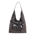 Sac fourre-tout hobo gris anthracite souple avec boucle dorée et longue bandoulière de créateur - Noir