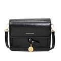 Fashionable black faux leather crossbody bag with chain strap and gold hardware accents - Black