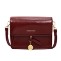 Deep red patent leather crossbody square bag with golden chain and fashion lettering - Burgundy