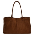 Large dark brown suede leather tote bag with elegant vertical stitching details - Brown
