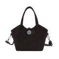 Bolso cubo de cuero mate marrón oscuro con herrajes plateados y correa desmontable - Marrón