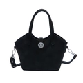 Borsa a mano minimalista in pelle nera con chiusura a cerchio e tracolla rimovibile - Nero