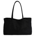 Large capacity vintage black suede tote bag with minimalist matte finish and long shoulder straps - Black