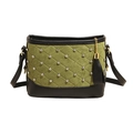 Moss green quilted crossbody bag with rhinestone studs and black leather tassel detail - Green