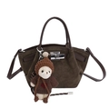 Sac à main vintage en daim marron avec bandoulière et breloque ours décorative - Sans Pendentif / Vert