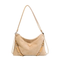 Vintage khaki suede tote bag with contrast brown leather straps and metallic rings - Khaki