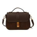 Sac à main carré marron foncé bimatière avec fermoir doré et bandoulière amovible - Marron