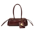 Deep red vintage cylinder baguette bag in oil wax texture with gold pendant accessory - Large / Red