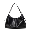 Minimalistische schwarze Oversize-Tasche aus Premium-Kunstleder mit verstellbaren Riemen - Schwarz