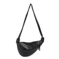 Borsa a tracolla a mezzaluna in pelle nera lucida con spalline annodate decorative - caffè