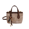 Bolso bandolera retro marrón claro con ribetes oscuros y colgante de cuentas étnico - Con Colgante / Marrón