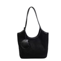 Grande borsa tote in pelle scamosciata nera con finiture in pelle e ciondolo circolare - Nero