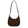 Elegante donkerbruine suède hobo tas in halve maanvorm met goudkleurige hardware - Bruin