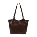 Dark brown high-gloss oil wax leather tote bag with silver Mihuadoudou logo - Brown