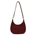 Diepe wijnrode suède hobo-tas met vintage lederen riem en goudkleurige hardware - Rood