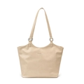 Creamy white PU leather tote bag with silver hardware and branding in variant view - White