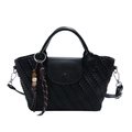 Borsa a mano nera intrecciata con manico vintage e tracolla rimovibile nera - Nero