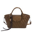 Brown vintage woven texture handbag with wave pleats and decorative wooden beads - Khaki