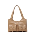 Khaki Retro-Schultertasche mit vorderen Schnallentaschen und breitem Riemen - Khaki