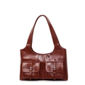 Retro rotbraune Schultertasche aus Kunstleder mit zwei Klapptaschen und Metallschnallen - Braun