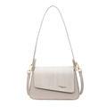 Borsa a tracolla quadrata beige con patta intrecciata e cinturino dorato regolabile - Bianco Sporco
