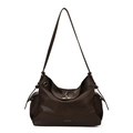 Dunkelbraune matte Leder-Hobo-Tasche mit Seitentaschen und silbernem Metalldrehverschluss - Braun