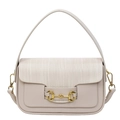 Beige saddle shoulder bag with woven texture flap and golden horsebit buckle - Off White