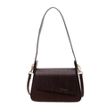 Borsa quadrata in pelle marrone scuro con patta intrecciata ed eleganti dettagli dorati - Marrone