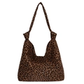 Borsa hobo chic con stampa leopardata e dettaglio tracolla annodata su sfondo bianco - Marrone