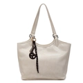 Sac fourre-tout minimaliste en cuir PU blanc crème avec bandoulières et breloques - Avec Pendentif / Blanc Cassé