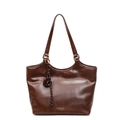 Sac fourre-tout en similicuir marron foncé avec fines bandoulières et nœud tissé - Avec Pendentif / Marron