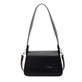 Black small square crossbody bag with textured leather and a wide shoulder strap - Black