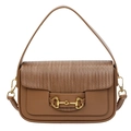 Brown leather saddle bag with woven texture lid and golden horsebit buckle hardware - Khaki