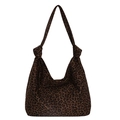 Borsa hobo minimalista con stampa leopardata con tracolla annodata e finitura ruvida - Marrone